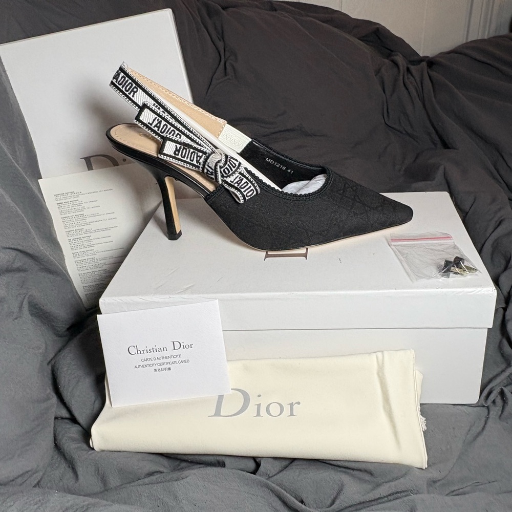Dior Black Slingback Heels with Logo Strap